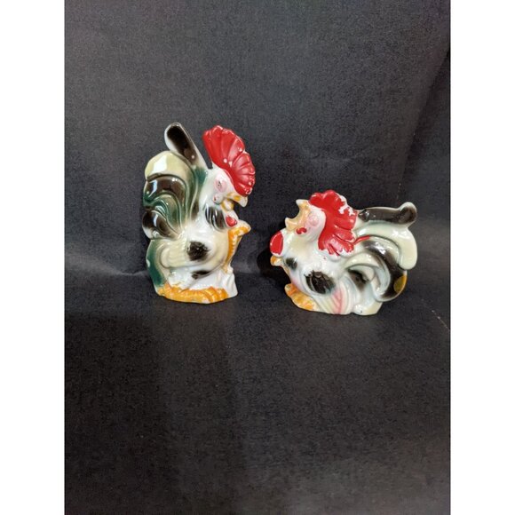 Vintage Hand-Painted Rooster Ceramic Figurines Set Made In Japan Farmhouse Decor - Picture 5 of 6